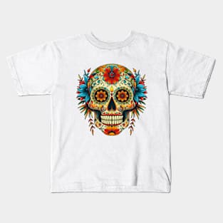 Floral Sugar Skull, Calavera Kids T-Shirt